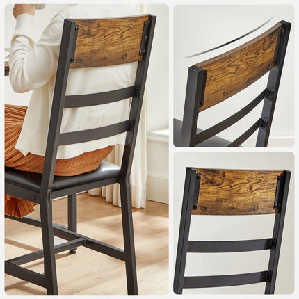 VASAGLE eetkamerstoelen, set van 2, keukenstoelen met metalen frame, gestoffeerde stoelen, zachte bekleding, ergonomisch, voor eetkamer en keuken, vintage bruin-zwart LDC095B01