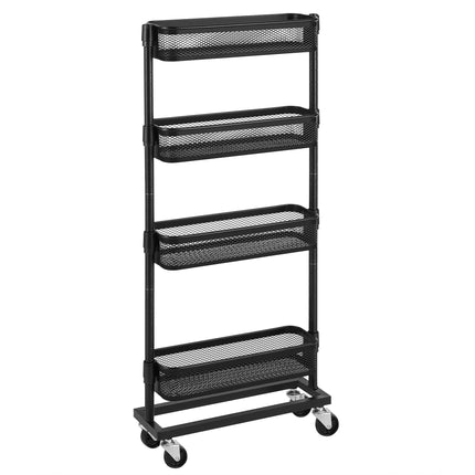 SONGMICS Nisplank, trolley, huishoudtrolley, badkamerplank, keukenplank met 4 gaasmanden, ruimtebesparend, eenvoudig te monteren, keuken, kantoor, badkamer, woonkamer, zwart BSC065B01