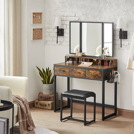 VASAGLE kaptafel Dressing Table met 3-delige klapspiegel