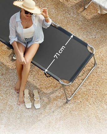 SONGMICS Sunbed Sun Lounger Garden Chair Extra Large 71 x 200 x 38 cm Loadable up to 150 kg with Headrest and Canopy Adjustable Backrest Foldable Garden Anthracite GCB22GYV2