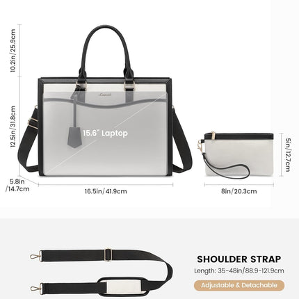 LOVEVOOK Laptoptas 15,6 inch zwarte handtas dames grote shopper tas lederen tote bag werktas schoudertas aktetas uni tas lerarentas schoudertas schoudertas voor business school