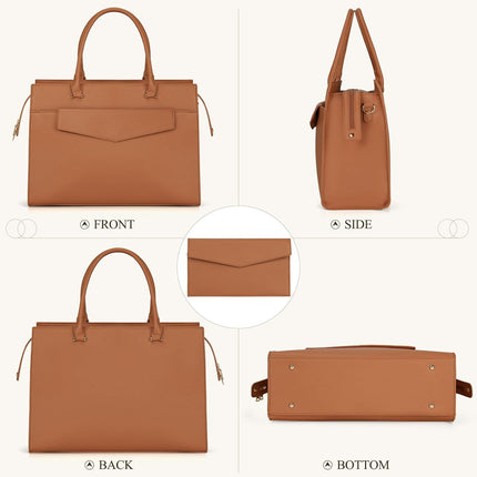 RAINSMORE Laptoptassen voor vrouwen 15,6 inch, dames draagtas, lederen designer laptop handtas, grote werktas met envelop, clutch tas voor kantoor en school