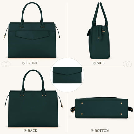 RAINSMORE Laptoptassen voor vrouwen 15,6 inch, dames draagtas, lederen designer laptop handtas, grote werktas met envelop, clutch tas voor kantoor en school