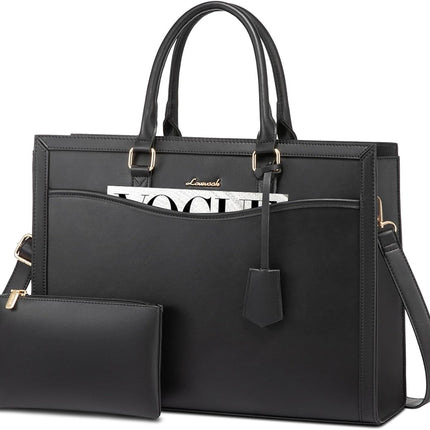 LOVEVOOK Laptoptas 15,6 inch zwarte handtas dames grote shopper tas lederen tote bag werktas schoudertas aktetas uni tas lerarentas schoudertas schoudertas voor business school