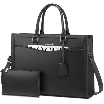 LOVEVOOK Laptoptas 15,6 inch zwarte handtas dames grote shopper tas lederen tote bag werktas schoudertas aktetas uni tas lerarentas schoudertas schoudertas voor business school