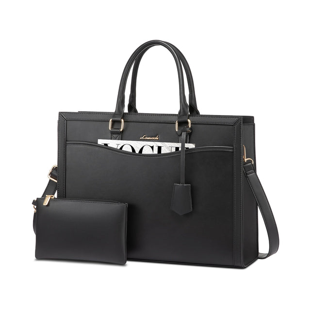 LOVEVOOK Laptoptas 15,6 inch zwarte handtas dames grote shopper tas lederen tote bag werktas schoudertas aktetas uni tas lerarentas schoudertas schoudertas voor business school