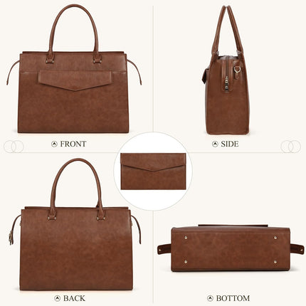 RAINSMORE Laptoptassen voor vrouwen 15,6 inch, dames draagtas, lederen designer laptop handtas, grote werktas met envelop, clutch tas voor kantoor en school