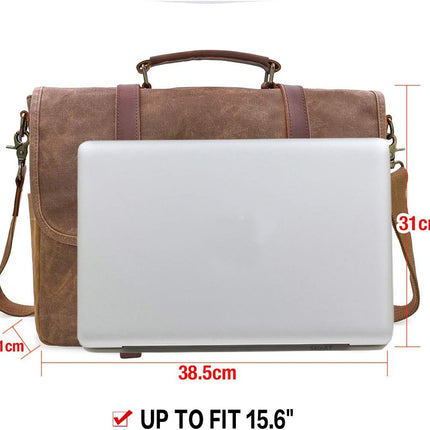 NEWHEY heren schoudertassen, aktetas, laptoptas, waterdicht, canvas, groot, werktas, koerierstas, mannen, vintage, 15,6, bruin