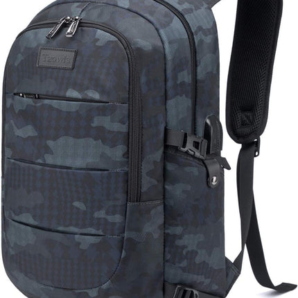 Tzowla Laptop Rugzak voor Heren,Waterdichte Antidiefstalrugzak voor School,Universiteit met USB-Oplaadpoort en Slot,17/17,3 inch Laptoptas voor Dames Jongens Meisje Werk,Reisrugzak-BlauweCamo