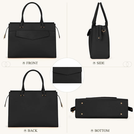 RAINSMORE Laptoptassen voor vrouwen 15,6 inch, dames draagtas, lederen designer laptop handtas, grote werktas met envelop, clutch tas voor kantoor en school