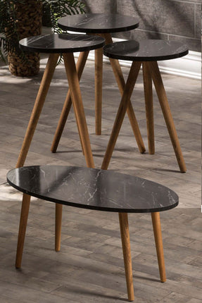 Sierra Salontafel Set | Marmeren look | Set van 4 | Zwart | Luxe design | Marmer | Bijzettafel | Sofa tafel Ovaal | Woonkamer tafel | Salon tafel