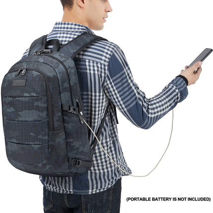 Tzowla Laptop Rugzak voor Heren,Waterdichte Antidiefstalrugzak voor School,Universiteit met USB-Oplaadpoort en Slot,17/17,3 inch Laptoptas voor Dames Jongens Meisje Werk,Reisrugzak-BlauweCamo