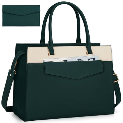 RAINSMORE Laptoptassen voor vrouwen 15,6 inch, dames draagtas, lederen designer laptop handtas, grote werktas met envelop, clutch tas voor kantoor en school