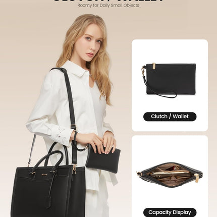 LOVEVOOK Laptoptas 15,6 inch zwarte handtas dames grote shopper tas lederen tote bag werktas schoudertas aktetas uni tas lerarentas schoudertas schoudertas voor business school