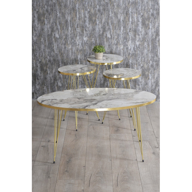 Sierra Salontafel Set | Marmeren look | Set van 4 | Wit | Luxe design | Marmer | Bijzettafel | Sofa tafel Ovaal | Woonkamer tafel | Salon tafel