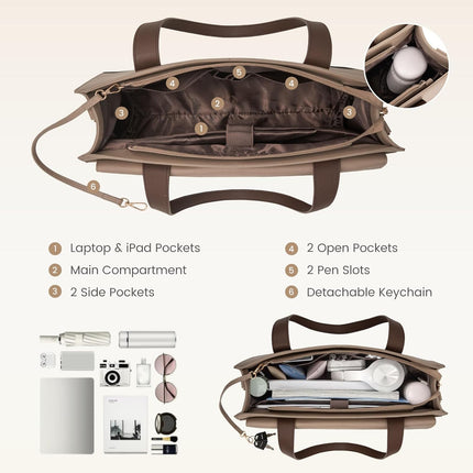 LOVEVOOK Laptoptassen voor vrouwen dames werktassen grote draagtas met laptopvak designer handtas stijlvolle PU-lederen aktetas voor school schoudertas voor kantoor en bedrijf