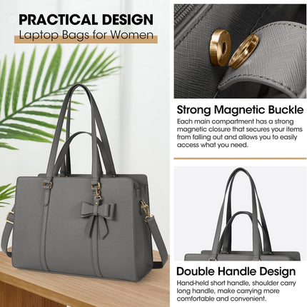 Dameshandtas voor de universiteit, PU-lederen draagtas, grote werktas, tas voor laptop van 15,6 inch, schoudertas, zwart