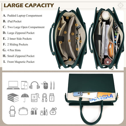 RAINSMORE Laptoptassen voor vrouwen 15,6 inch, dames draagtas, lederen designer laptop handtas, grote werktas met envelop, clutch tas voor kantoor en school