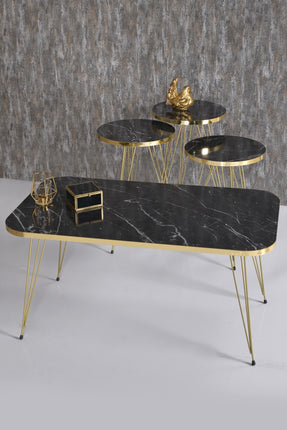 Sierra Salontafel Set | Marmeren look | Set van 4 | Zwart | Luxe design | Marmer | Bijzettafel | Sofa tafel Ovaal | Woonkamer tafel | Salon tafel