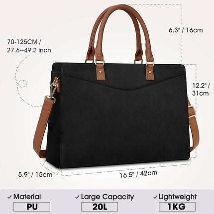 Dakuly Laptoptassen voor vrouwen, 15,6 inch, dameshandtassen, draagtas, grote werktassen, PU-lederen ontwerper-schoudertas voor zakelijk gebruik, kantoor, winkelen of universiteit