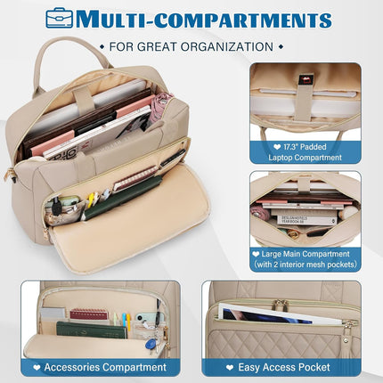 RAINSMORE Laptoptas 17,3 inch aktetas voor vrouwen grote laptoptas computertas voor zakelijk kantoor