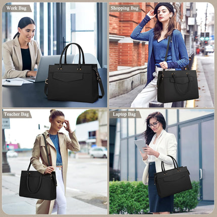RAINSMORE Laptoptassen voor vrouwen 15,6 inch, dames draagtas, lederen designer laptop handtas, grote werktas met envelop, clutch tas voor kantoor en school