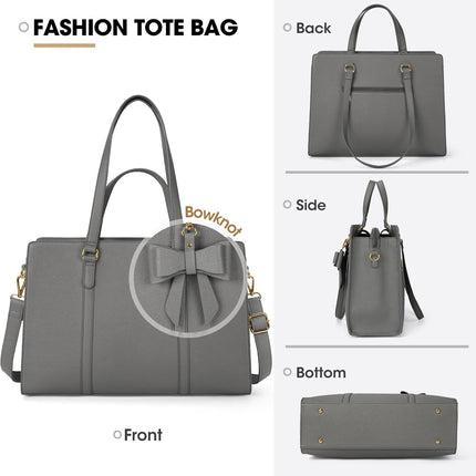 Dameshandtas voor de universiteit, PU-lederen draagtas, grote werktas, tas voor laptop van 15,6 inch, schoudertas, zwart