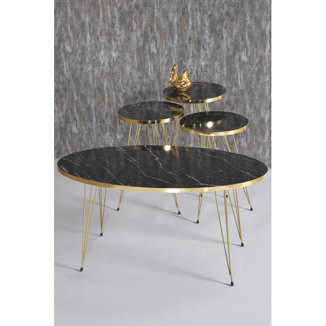 Sierra Salontafel Set | Marmeren look | Set van 4 | Zwart | Luxe design | Marmer | Bijzettafel | Sofa tafel Ovaal | Woonkamer tafel | Salon tafel