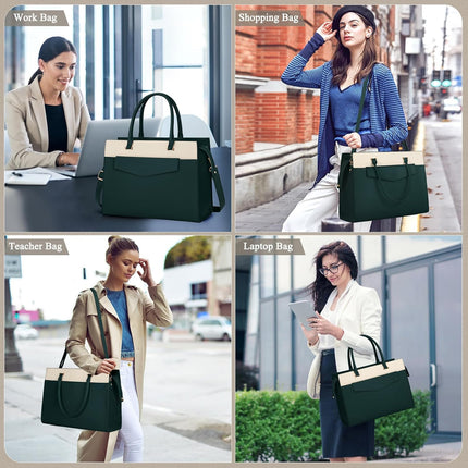 RAINSMORE Laptoptassen voor vrouwen 15,6 inch, dames draagtas, lederen designer laptop handtas, grote werktas met envelop, clutch tas voor kantoor en school