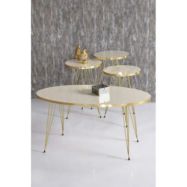 Sierra Salontafel Set | Marmeren look | Set van 4 | Creme | Luxe design | Marmer | Bijzettafel | Sofa tafel Ovaal | Woonkamer tafel | Salon tafel