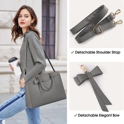 Dakuly Laptoptassen voor vrouwen, 15,6 inch, dameshandtassen, draagtas, grote werktassen, PU-lederen ontwerper-schoudertas voor zakelijk gebruik, kantoor, winkelen of universiteit