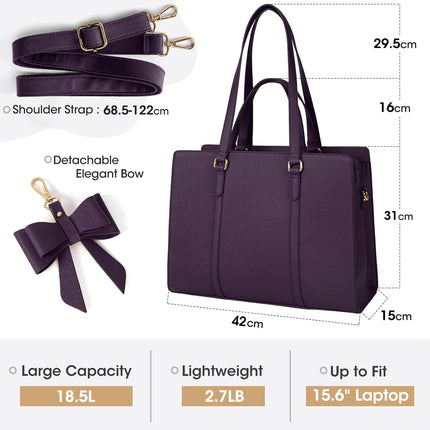 Dameshandtas voor de universiteit, PU-lederen draagtas, grote werktas, tas voor laptop van 15,6 inch, schoudertas, zwart