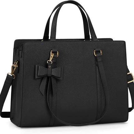 Dameshandtas voor de universiteit, PU-lederen draagtas, grote werktas, tas voor laptop van 15,6 inch, schoudertas, zwart