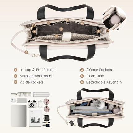 LOVEVOOK Laptoptassen voor vrouwen dames werktassen grote draagtas met laptopvak designer handtas stijlvolle PU-lederen aktetas voor school schoudertas voor kantoor en bedrijf