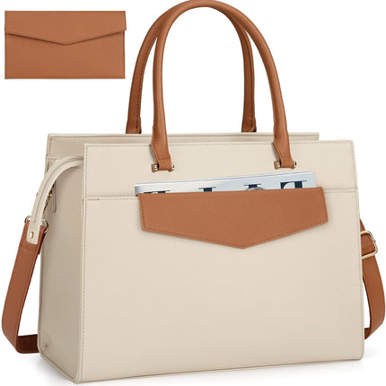 RAINSMORE Laptoptassen voor vrouwen 15,6 inch, dames draagtas, lederen designer laptop handtas, grote werktas met envelop, clutch tas voor kantoor en school