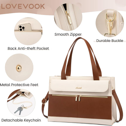 LOVEVOOK Laptoptassen voor vrouwen dames werktassen grote draagtas met laptopvak designer handtas stijlvolle PU-lederen aktetas voor school schoudertas voor kantoor en bedrijf