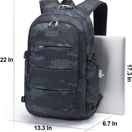 Tzowla Laptop Rugzak voor Heren,Waterdichte Antidiefstalrugzak voor School,Universiteit met USB-Oplaadpoort en Slot,17/17,3 inch Laptoptas voor Dames Jongens Meisje Werk,Reisrugzak-BlauweCamo