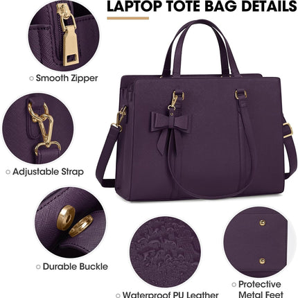 Dameshandtas voor de universiteit, PU-lederen draagtas, grote werktas, tas voor laptop van 15,6 inch, schoudertas, zwart