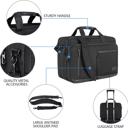 VANKEAN 17,3 inch laptop aktetas voor mannen en vrouwen, hoogwaardige schoudertas, waterafstotende laptops met RFID-vak, uitbreidbare messenger bag
