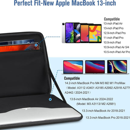 Sierra Harde laptop-cover, laptophoes voor 13,3 inch MacBook Air/Pro, 14 inch MacBook Pro M1 2021, Surface Pro X/7/6/5/4/3, schokbestendige draagtas met tabletzak voor 9,7-12,9 inch iPad Pro/Air