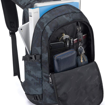 Tzowla Laptop Rugzak voor Heren,Waterdichte Antidiefstalrugzak voor School,Universiteit met USB-Oplaadpoort en Slot,17/17,3 inch Laptoptas voor Dames Jongens Meisje Werk,Reisrugzak-BlauweCamo