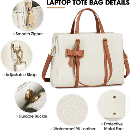 Dameshandtas voor de universiteit, PU-lederen draagtas, grote werktas, tas voor laptop van 15,6 inch, schoudertas, zwart