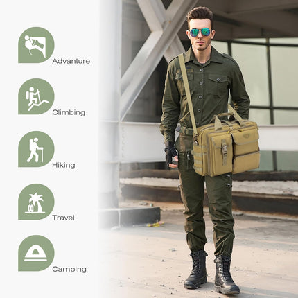 SPAHER Aktetas Heren Werktas Heren Laptoptas 14/15.6/17.3 Inch Zakelijk Tactische Tas Militaire Tas Schoudertas Messenger Bag Heren Cadeau voor Dames Heren