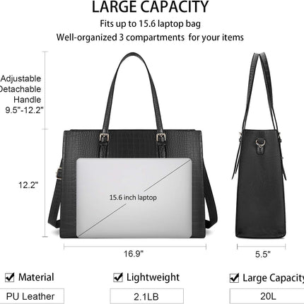 Lubardy Laptoptassen voor vrouwen, boodschappentas, 15.6 inch lederen grote dameshandtas, werktas, designer zaken-, schouder-, winkel- of kantoortas