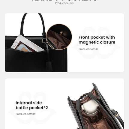 LOVEVOOK Laptoptas 15,6 inch zwarte handtas dames grote shopper tas lederen tote bag werktas schoudertas aktetas uni tas lerarentas schoudertas schoudertas voor business school