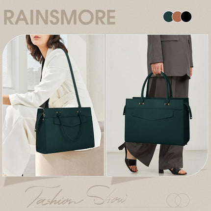 RAINSMORE Laptoptassen voor vrouwen 15,6 inch, dames draagtas, lederen designer laptop handtas, grote werktas met envelop, clutch tas voor kantoor en school