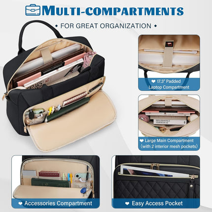 RAINSMORE Laptoptas 17,3 inch aktetas voor vrouwen grote laptoptas computertas voor zakelijk kantoor