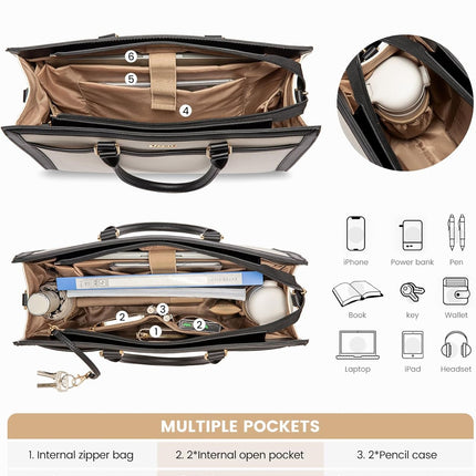 LOVEVOOK Laptoptas 15,6 inch zwarte handtas dames grote shopper tas lederen tote bag werktas schoudertas aktetas uni tas lerarentas schoudertas schoudertas voor business school