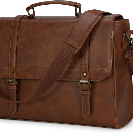 IGOLUMON Aktetas heren waterdichte schoudertas heren 15,6 inch laptoptas vintage werktas messenger bag laptop schoudertassen bruin