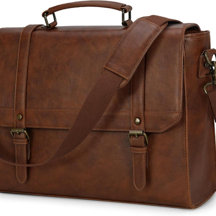 IGOLUMON Aktetas heren waterdichte schoudertas heren 15,6 inch laptoptas vintage werktas messenger bag laptop schoudertassen bruin